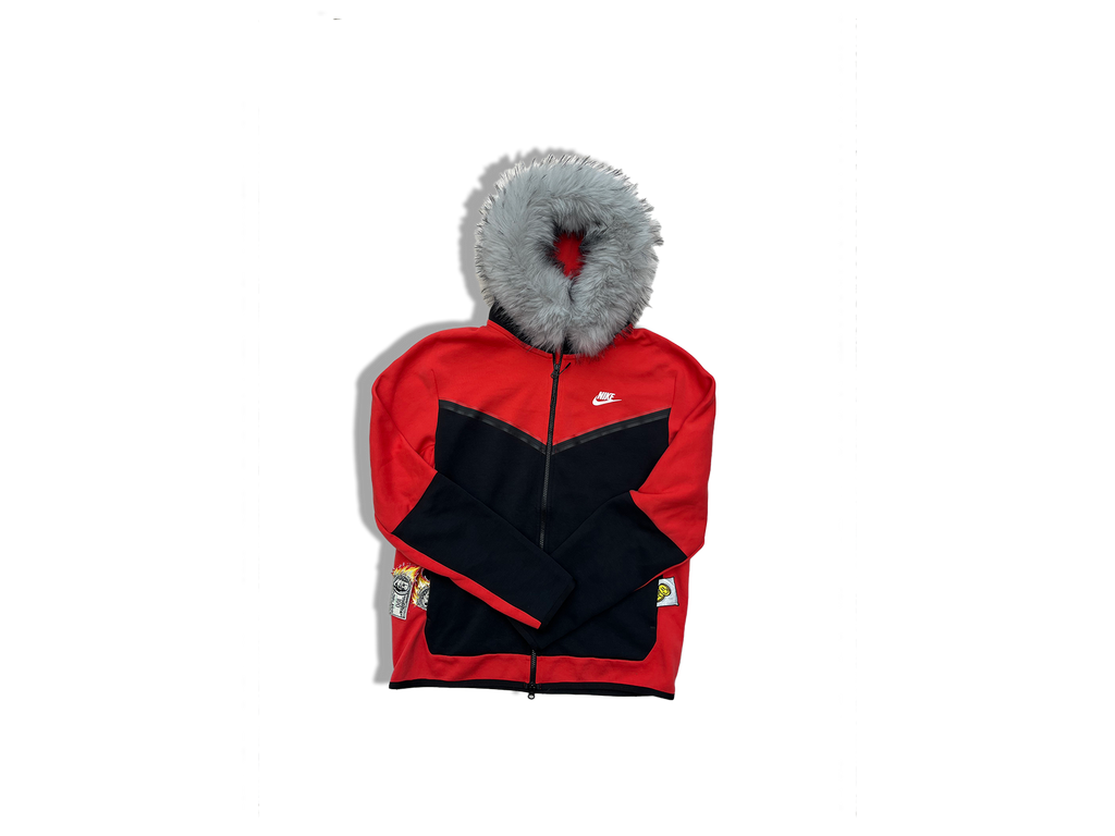 NIKE TECH FURRR "RED/BLACK/GREY" WITH SEWEN PATCHES